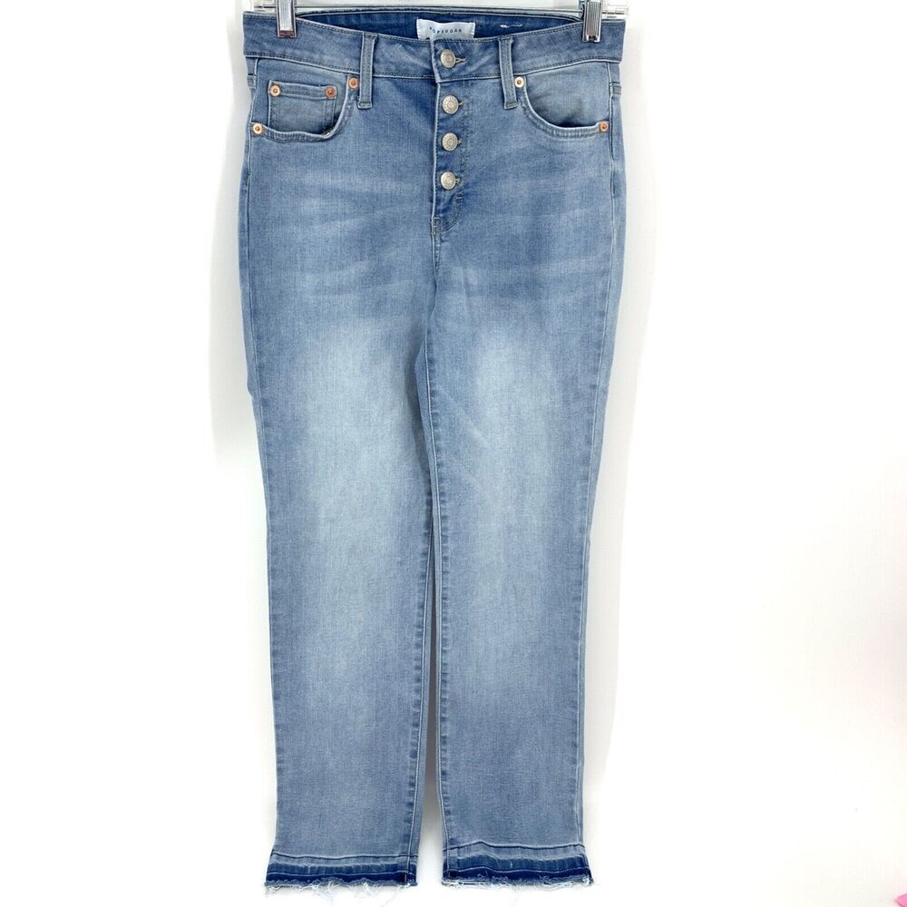 Popsugar Button Fly Denim Released Hem Cropped Jeans Size 6